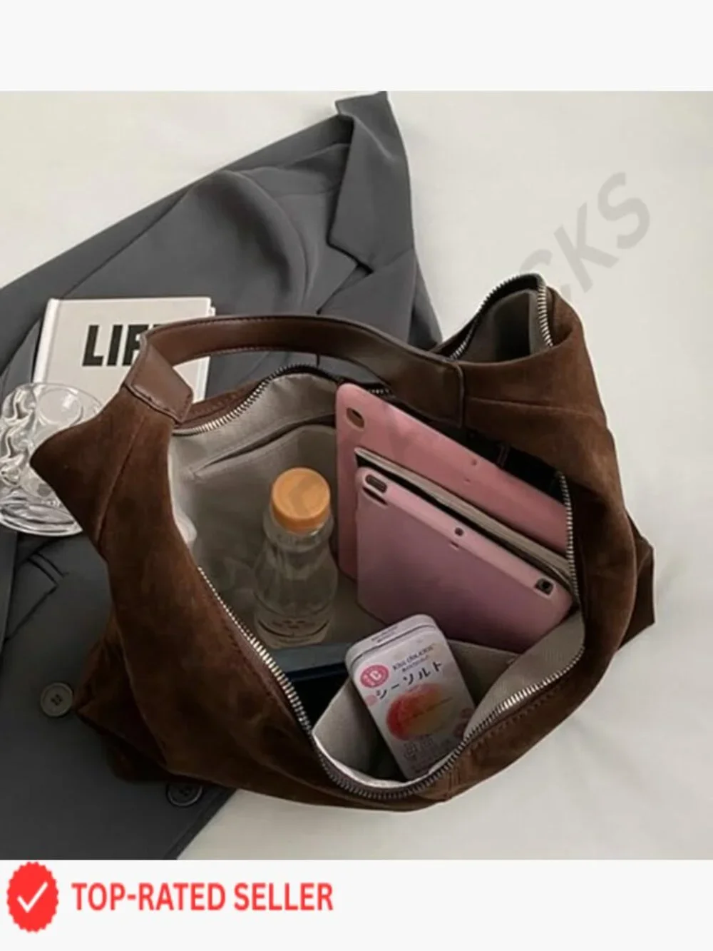 Classic Brown Suede Hobo Shoulder Bag